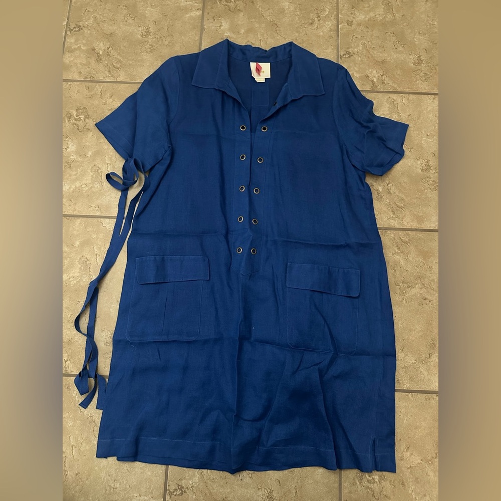 ANTHROPOLOGIE LINEN LACE UP DRESS - Picture 2 of 5